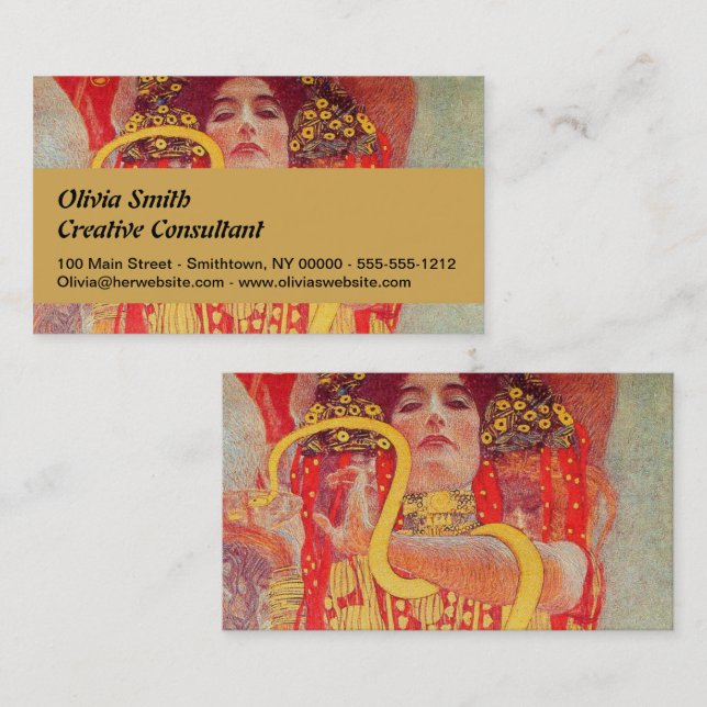 Carte De Visite Gustav Klimt Red Woman Gold Snake Peinture (Devant / Derrière)