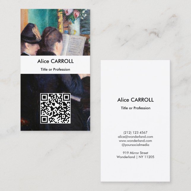 Carte De Visite Gustave Caillebotte - La Leçon de piano - QR Code (Devant / Derrière)