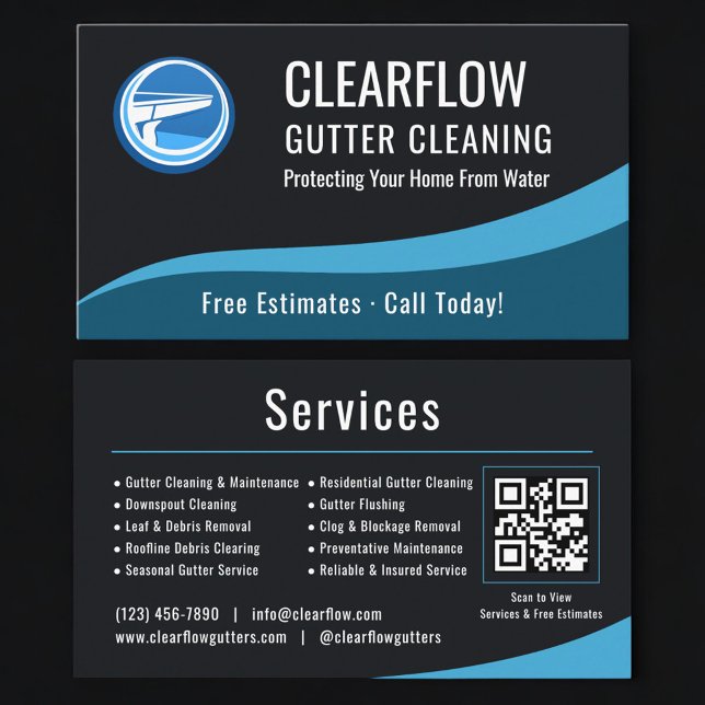 Carte De Visite Gutter Cleaning Service QR Code Professional  (Créateur téléchargé)