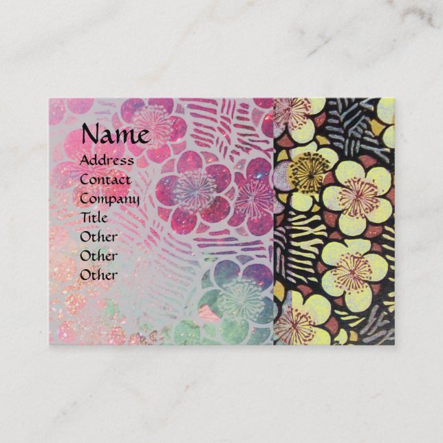 CARTE DE VISITE HAIKU / NOIR BLANC GRIS ROSE FLEURS DE PRINTEMPS (Devant)