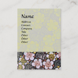 CARTE DE VISITE HAIKU / NOIR BLANC GRIS ROSE FLEURS DE PRINTEMPS