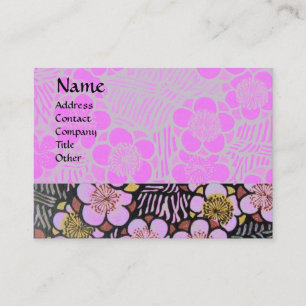CARTE DE VISITE HAIKU / NOIR BLANC GRIS ROSE FLEURS DE PRINTEMPS