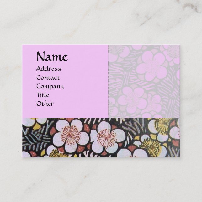 CARTE DE VISITE HAIKU / NOIR BLANC GRIS ROSE FLEURS DE PRINTEMPS (Devant)