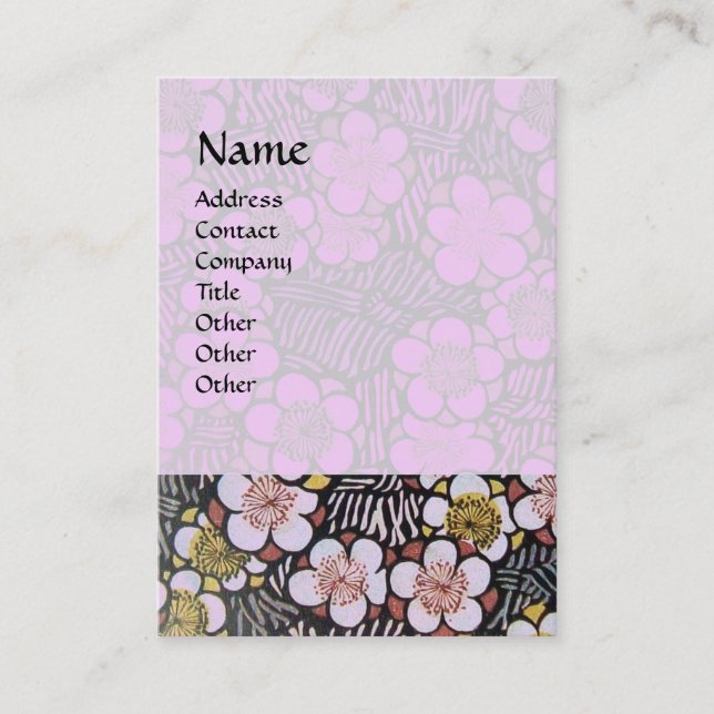 CARTE DE VISITE HAÏKU / NOIR BLANC GRIS ROSE LILAS FLEURS DE PRINT (Devant)