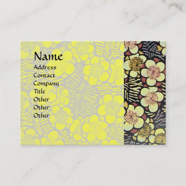 CARTE DE VISITE HAÏKU / NOIR BLANC JAUNE FLEURS DE PRINTEMPS (Devant)