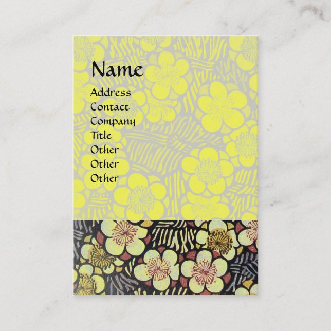 CARTE DE VISITE HAÏKU / NOIR BLANC JAUNE FLEURS DE PRINTEMPS (Devant)