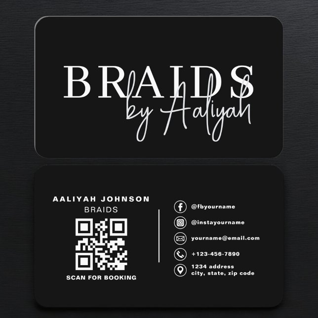 Carte De Visite Hair Braiding Booking QR Code (Créateur téléchargé)