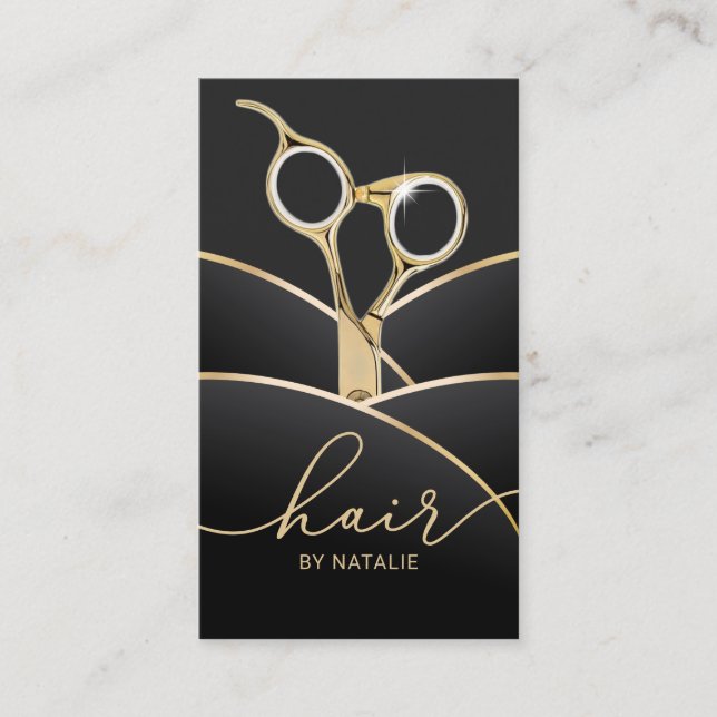 Carte De Visite Hair Stlist Modern Black & Gold Hair Salon (Devant)