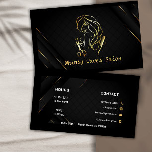 Carte De Visite Hair Stylist Chic Black & Gold Beauty Salon