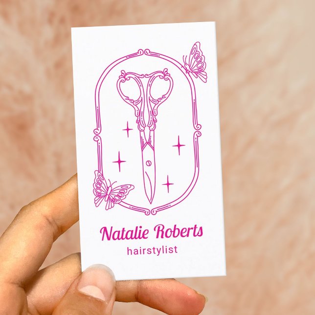 Carte De Visite Hair Stylist Cute Scissor & Butterfly Beauty Salon (Créateur téléchargé)