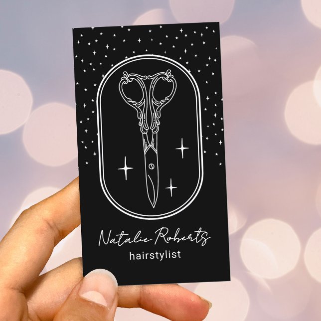 Carte De Visite Hair Stylist Cute Scissor Logo Black Beauty Salon (Créateur téléchargé)
