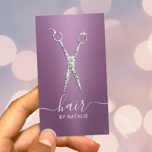 Carte De Visite Hair Stylist Diamant Scissor Purple Salon