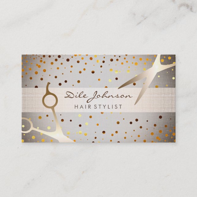 Carte De Visite Hair Stylist Gold Parties scintillant Salon Confet (Devant)