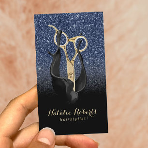 Carte De Visite Hair Stylist Gold Scisseuse Navy Blue Black Ombre