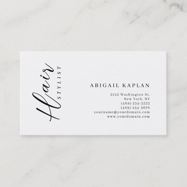 Carte De Visite Hair Stylist Modern Minimalist Elegant Plain (Devant)