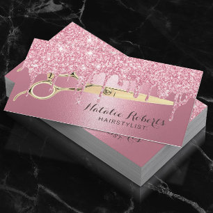 Carte De Visite Hair Stylist Pink Glitter Drips Beauty Salon