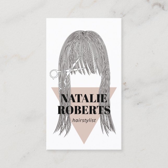 Carte De Visite Hair Styliste Ciseau & Fille illustration Salon (Devant)