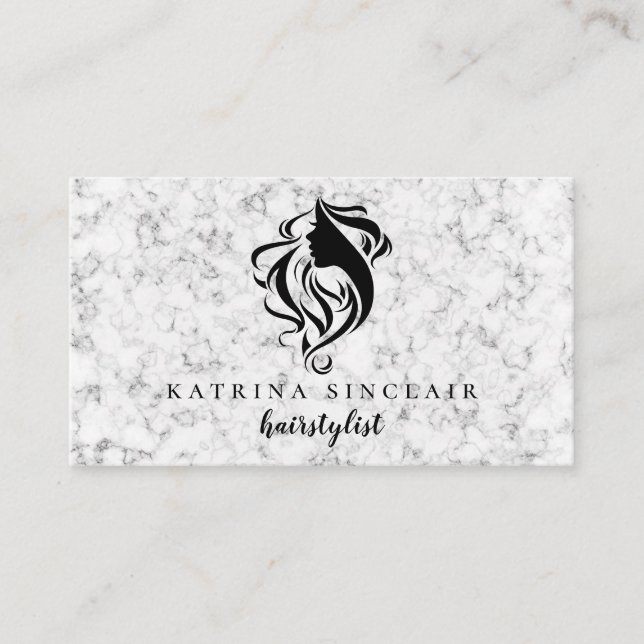Carte De Visite Hairstylist Salon Logo Marbled Professional (Devant)