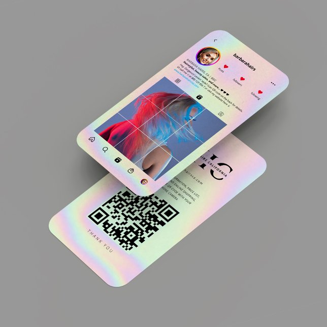 Carte De Visite Hairstyliste moderne cheveux Holographe Instagram  (Modern Hairstylist Hair Holographic Instagram IG Business Card
)