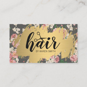 Carte De Visite Hairstyliste Or Brossé Fleurs Vintages