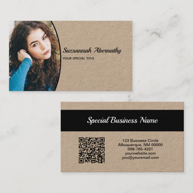 Carte De Visite Half Oval Professional Photo Nanny & QR Code (Devant / Derrière)