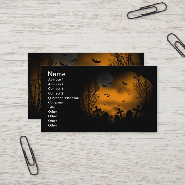 Carte De Visite Halloween Graveyard avec chauves-souris et pierres (Devant/Arrière en situation)