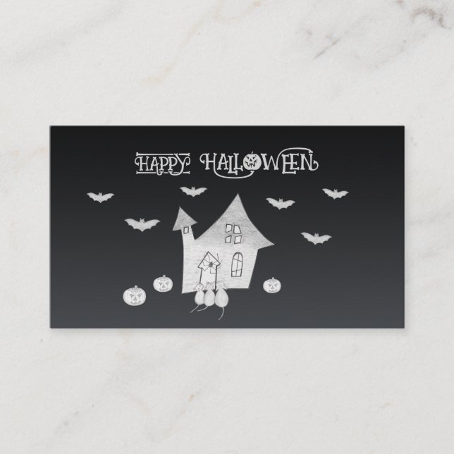 Carte De Visite Halloween la nuit avec Haunted House, chauves-sour (Devant)