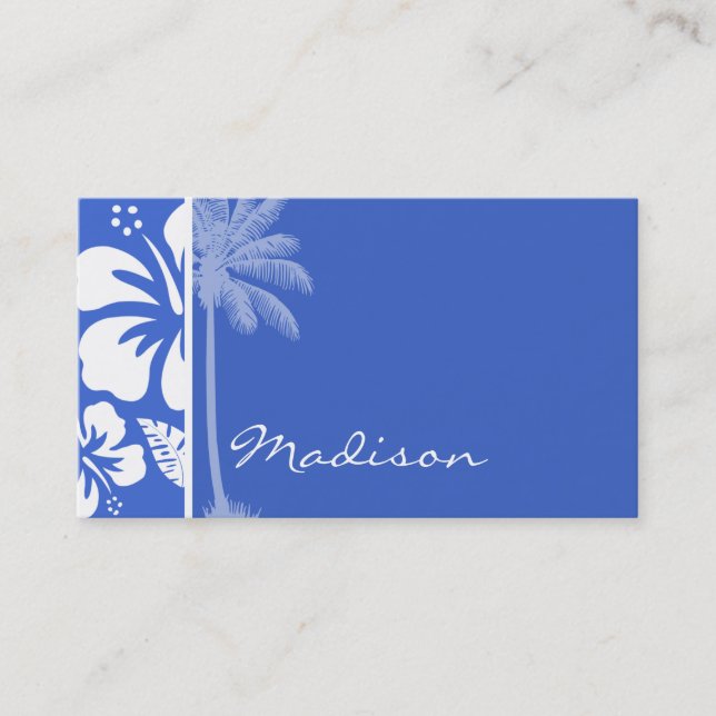 Carte De Visite Han Blue Hawaiian Tropical Hibiscus; Palm (Devant)