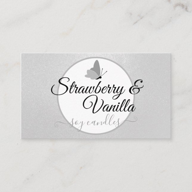 Carte De Visite Handmade Candles Clean Silver Gray Cute Butterfly (Devant)