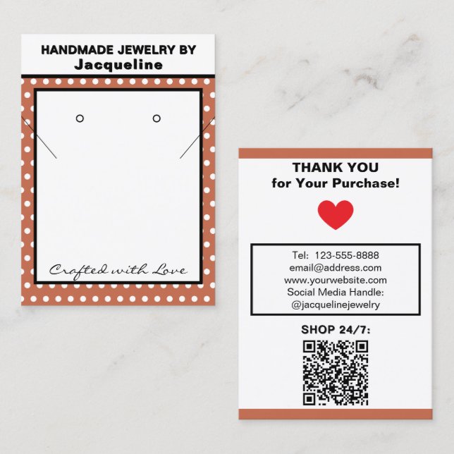 Carte De Visite Handmade Jewelry Terra Cotta White Polka Dots (Devant / Derrière)