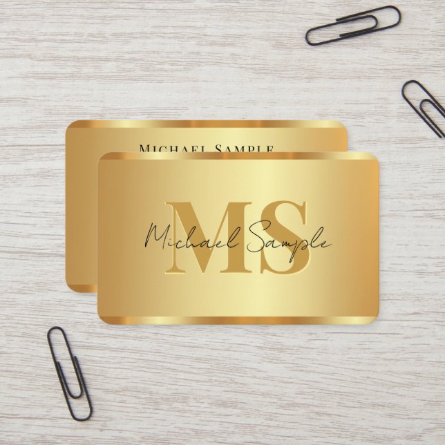 Carte De Visite Handwritten Script Name QR Code Luxurious Gold (Devant/Arrière en situation)