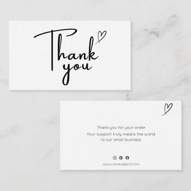 Carte De Visite Handwritten Thank You Card Small Business (Devant / Derrière)