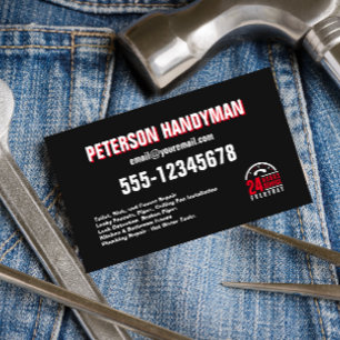 CARTE DE VISITE HANDYMAN 24 HEURES URGENCE NOIR ROUGE