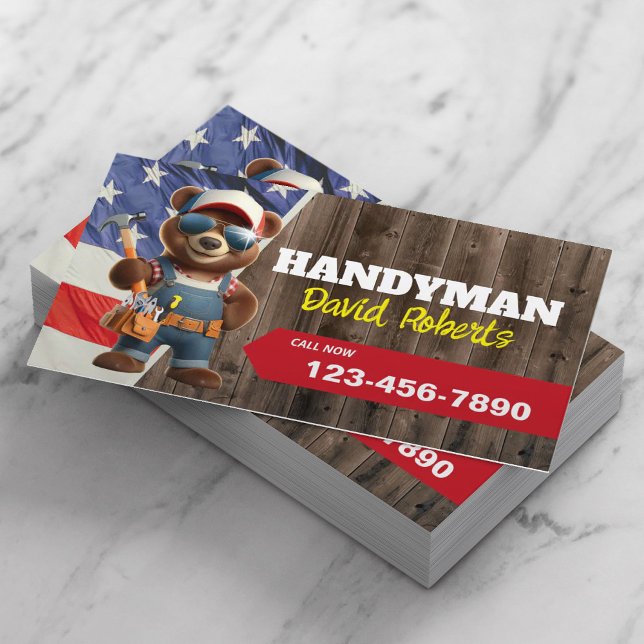 Carte De Visite Handyman Bear Repair Service d'entretien Patriotiq (Créateur téléchargé)