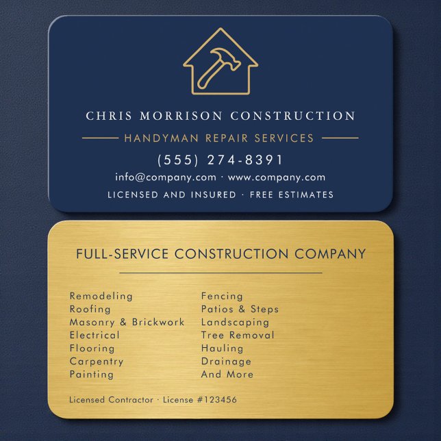 Carte De Visite Handyman Construction Metal Gold Navy Blue  (Créateur téléchargé)