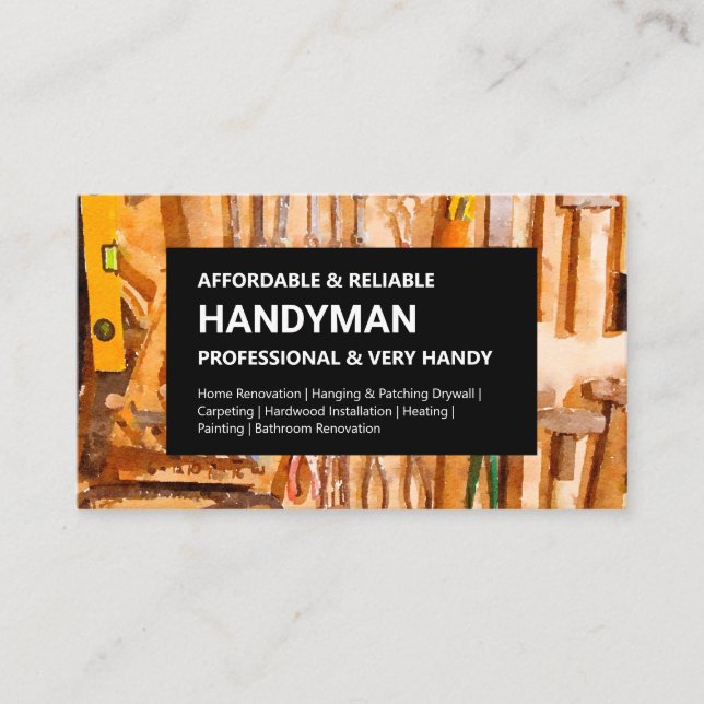 Carte de visite Handyman - Outils Mur sur Noir (Devant)