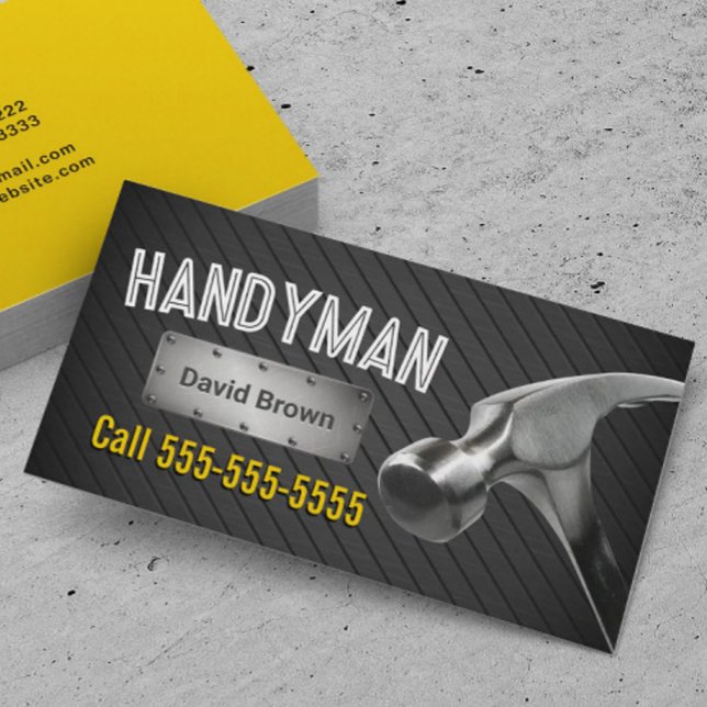 Carte De Visite Handyman Professionnel Big Hammer Noir & Or (Créateur téléchargé)