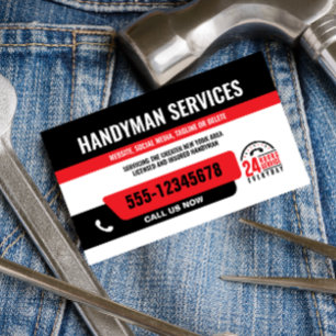 CARTE DE VISITE HANDYMAN REMPLACE GUY URGENT RÉPARATION NOIR ROUGE