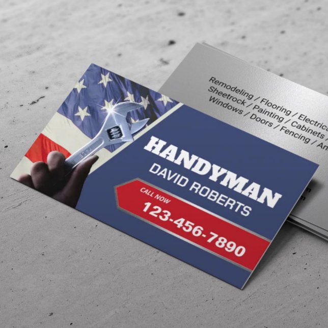 Carte De Visite Handyman Réparation Maintenance Plumbing Patriotiq (Créateur téléchargé)