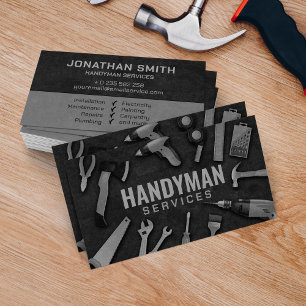 Carte De Visite Handyman services grayscale outils grunge
