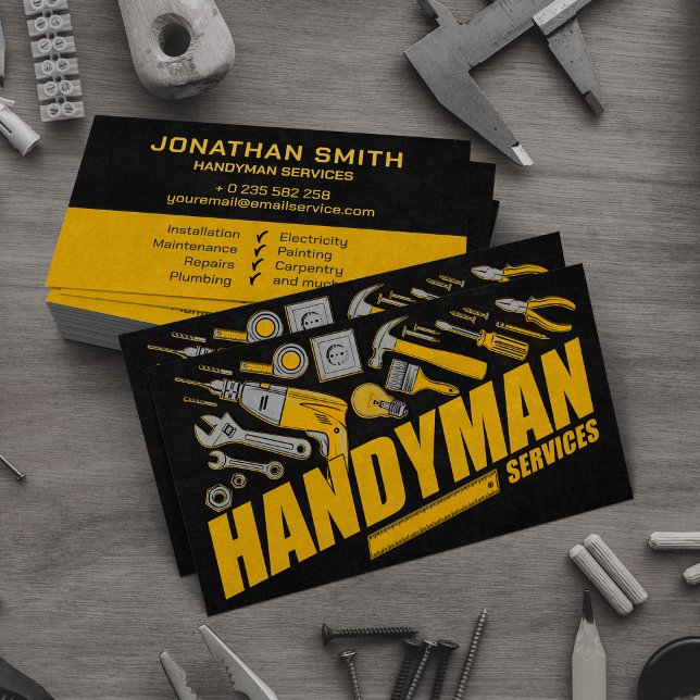 Carte De Visite Handyman services outils jaunes grunge (Créateur téléchargé)