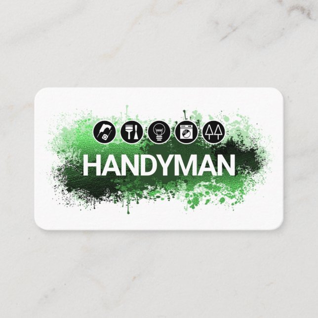 Carte De Visite Handyman Tools Green Paint Splatter (Devant)