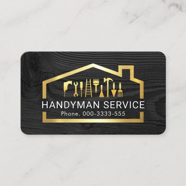 Carte De Visite Handyman Tools In Gold Building Frame (Devant)