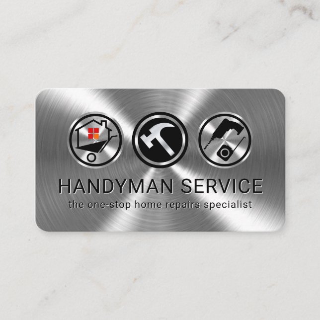 Carte De Visite Handyman Tools On Silver Metallic Layer (Devant)