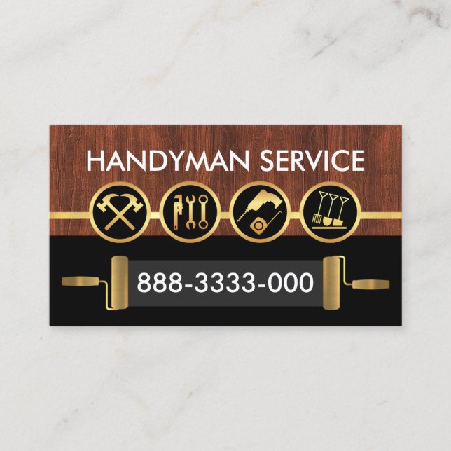 Carte De Visite Handyman Tools On Stylish Wood Gold Line (Devant)