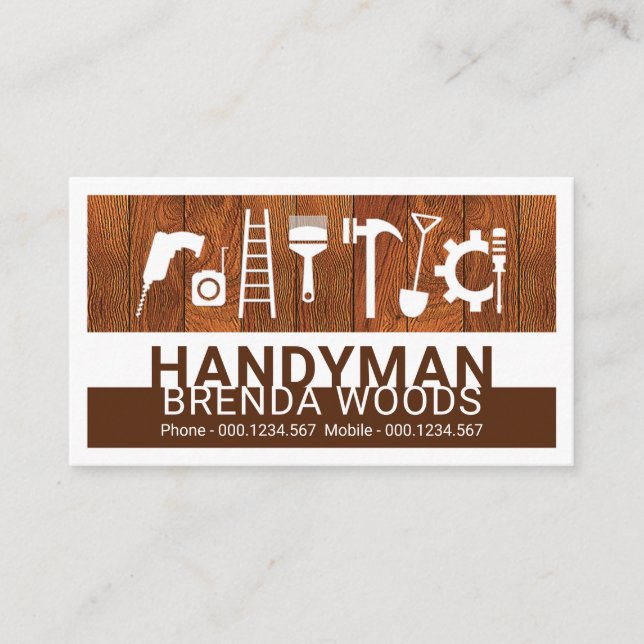 Carte De Visite Handyman Tools On Wood Panel (Devant)