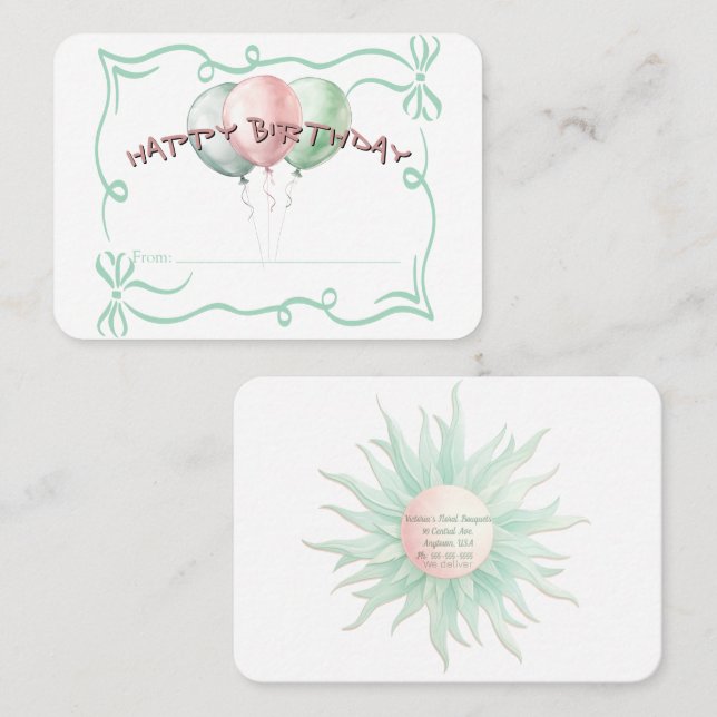 Carte De Visite HAPPY BIRTHDAY Balloons Florist Gift Card (Devant / Derrière)