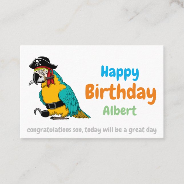 Carte De Visite Happy Birthday pirate parrot (Devant)