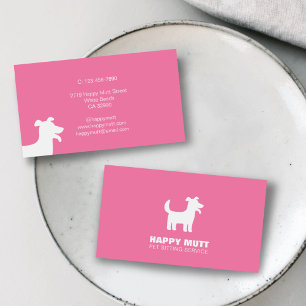 Carte De Visite Happy Chien Logo Animaux assis Service Soins Rose