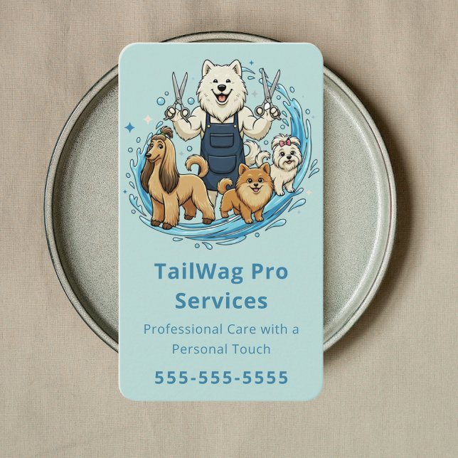 Carte De Visite Happy Dog Grooming Cute Pet Sitter Modern Blue (Créateur téléchargé)